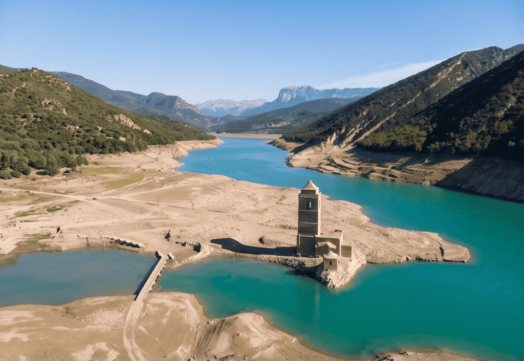 Le lac de barrage de Mediano embalse de mediano
