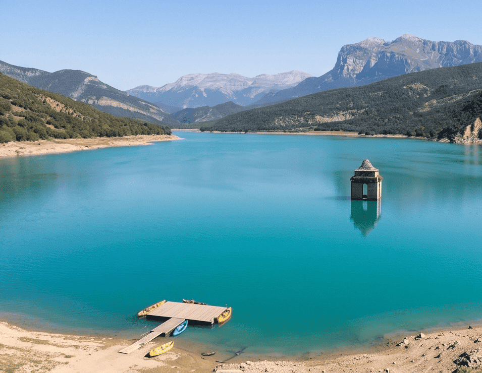 Le lac de barrage de Mediano embalse de mediano