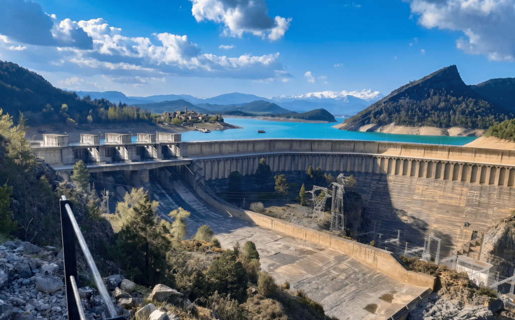 Le lac de barrage de Mediano embalse de mediano